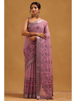 Soch - Pink Floral Printed Saree Unstitched Blouse Piece