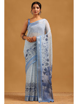 Soch - Blue Floral Printed Saree Unstitched Blouse Piece