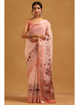 Soch - Peach Floral Printed Saree Unstitched Blouse Piece