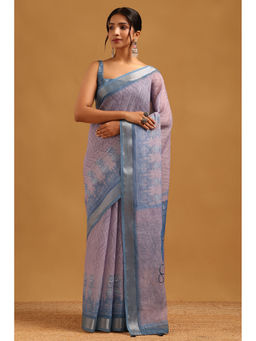 Soch - Blue Floral Printed Saree Unstitched Blouse Piece