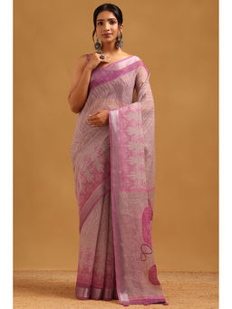 Soch - Lavender Floral Printed Saree Unstitched Blouse Piece