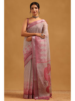 Soch - Pink Floral Printed Saree Unstitched Blouse Piece