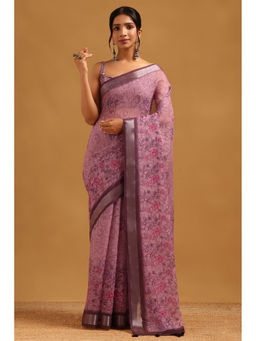 Soch - Purple Floral Printed Saree Unstitched Blouse Piece