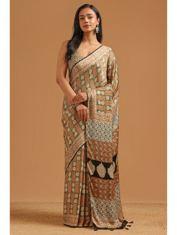 Soch - Beige Printed Saree Unstitched Blouse Piece
