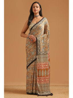Soch - Brown Floral Printed Saree Unstitched Blouse Piece