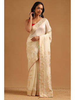 Soch - Cream Woven Zari Saree Unstitched Blouse Piece