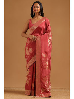Soch - Pink Woven Zari Saree Unstitched Blouse Piece