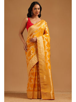 Soch - Yellow Woven Zari Saree Unstitched Blouse Piece