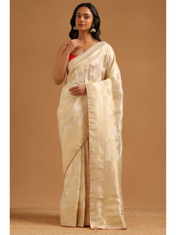 Soch - Cream Woven Zari Saree Unstitched Blouse Piece