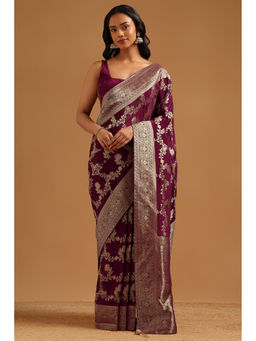 Soch - Wine Woven Zari Saree Unstitched Blouse Piece