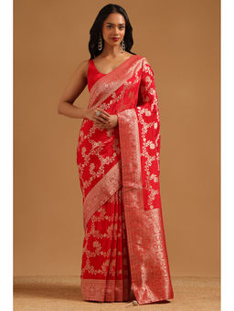 Soch - Red Woven Zari Saree Unstitched Blouse Piece