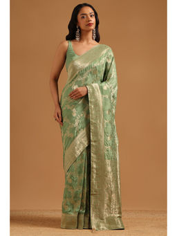 Soch - Olive Woven Zari Saree Unstitched Blouse Piece