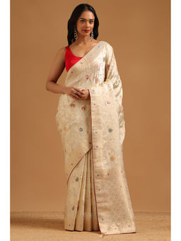 Soch - Cream Woven Zari Saree Unstitched Blouse Piece