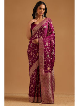 Soch - Wine Woven Zari Saree Unstitched Blouse Piece