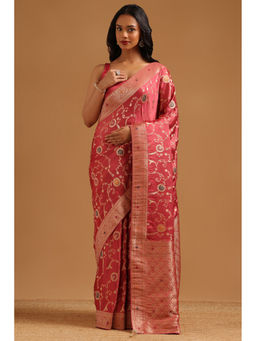 Soch - Pink Woven Zari Saree Unstitched Blouse Piece