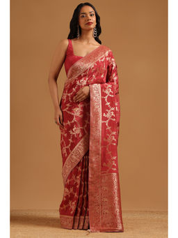 Soch - Pink Woven Zari Saree Unstitched Blouse Piece