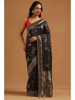 Soch - Black Woven Zari Saree Unstitched Blouse Piece
