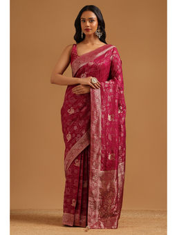 Soch - Wine Woven Zari Saree Unstitched Blouse Piece