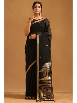 Soch - Black Woven Zari Saree Unstitched Blouse Piece