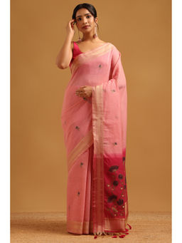 Soch - Pink Woven Zari Saree Unstitched Blouse Piece