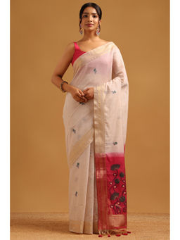 Soch - Cream Woven Zari Saree Unstitched Blouse Piece