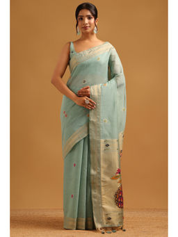 Soch - Blue Woven Zari Saree Unstitched Blouse Piece
