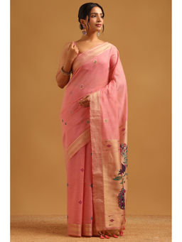 Soch - Pink Woven Zari Saree Unstitched Blouse Piece