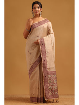 Soch - Beige Woven Zari Saree Unstitched Blouse Piece