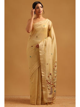 Soch - Yellow Floral Printed Saree Unstitched Blouse Piece