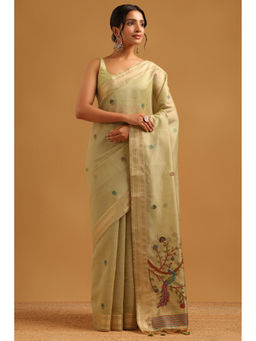 Soch - Green Floral Printed Saree Unstitched Blouse Piece