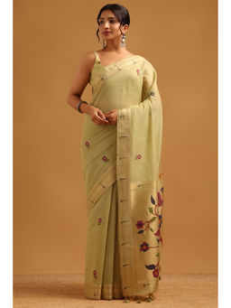 Soch - Green Woven Zari Saree Unstitched Blouse Piece