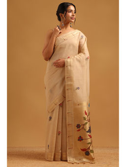 Soch - Beige Woven Zari Saree Unstitched Blouse Piece