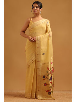 Soch - Yellow Woven Zari Saree Unstitched Blouse Piece