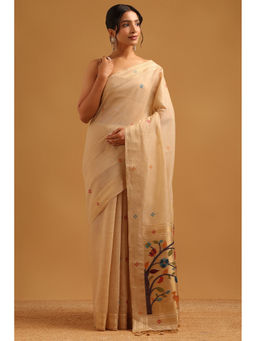 Soch - Beige Woven Zari Saree Unstitched Blouse Piece