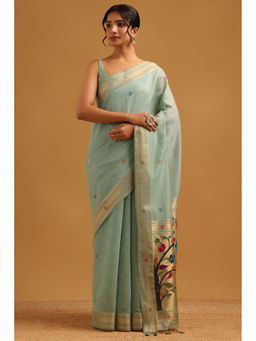 Soch - Blue Woven Zari Saree Unstitched Blouse Piece