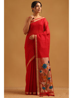 Soch - Red Embellished/Sequined Tassel Saree Unstitched Blouse Piece