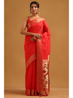 Soch - Red Woven Zari Saree Unstitched Blouse Piece