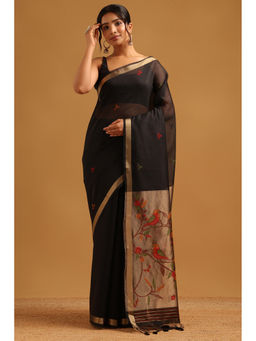 Soch - Black Woven Zari Saree Unstitched Blouse Piece