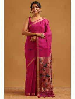 Soch - Pink Woven Zari Saree Unstitched Blouse Piece