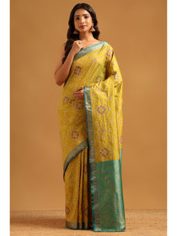 Soch - Green Woven Zari Saree Unstitched Blouse Piece