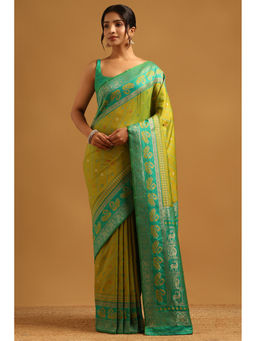 Soch - Green Woven Zari Saree Unstitched Blouse Piece