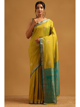 Soch - Green Woven Zari Saree Unstitched Blouse Piece