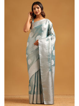 Soch - Blue Woven Zari Saree Unstitched Blouse Piece