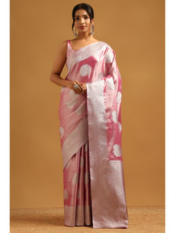 Soch - Pink Woven Zari Saree Unstitched Blouse Piece
