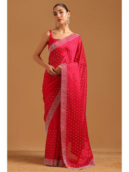 Soch - Pink Embroidered Saree Unstitched Blouse Piece
