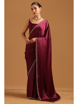 Soch - Wine Embroidered Saree Unstitched Blouse Piece