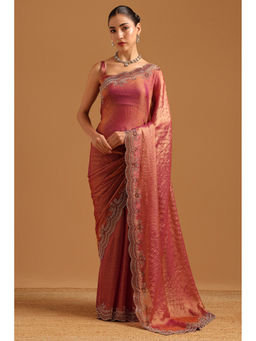 Soch - Wine Embroidered Saree Unstitched Blouse Piece