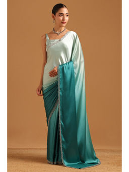 Soch - Teal Ombre Printed Saree Unstitched Blouse Piece