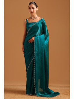 Soch - Teal Embellished/Sequined Saree Unstitched Blouse Piece
