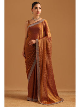 Soch - Brown Embroidered Saree Unstitched Blouse Piece